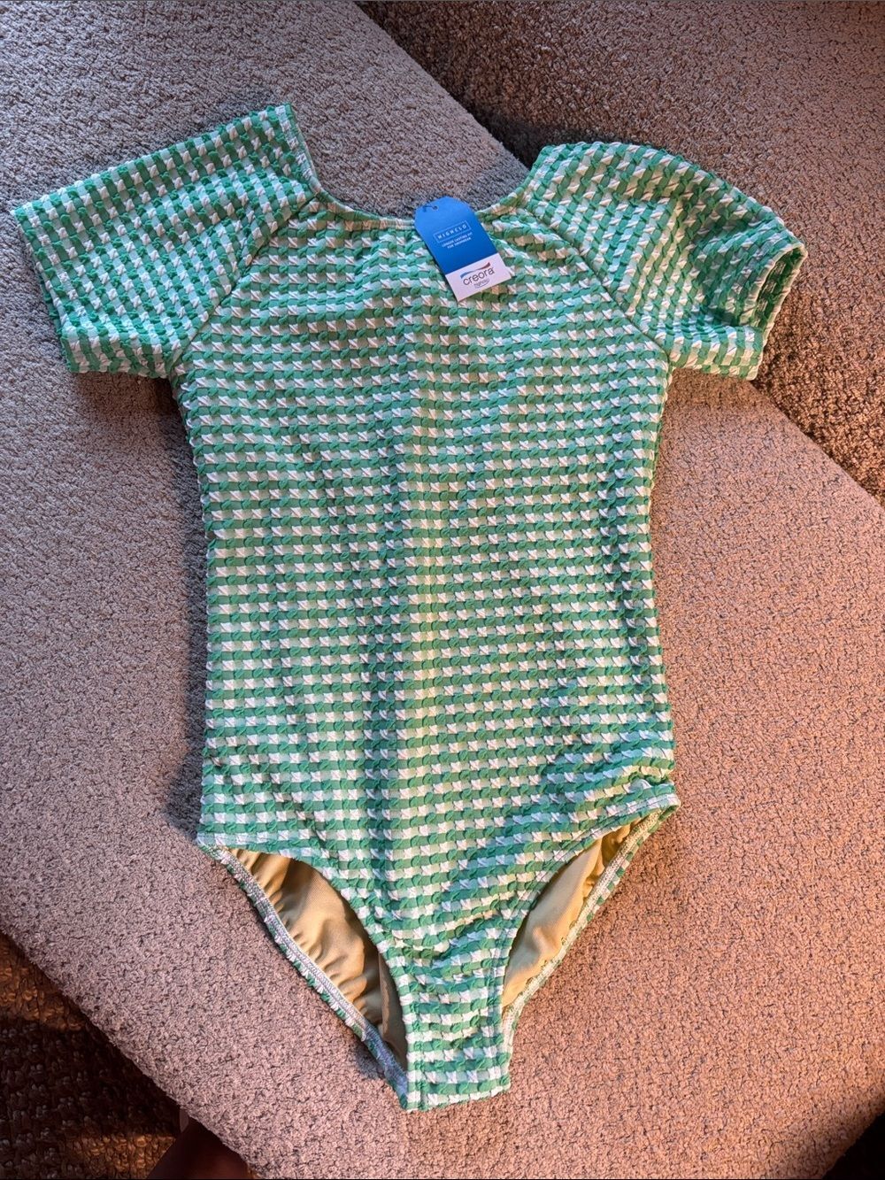 Lands' End Kids One-Piece Swimsuit in Green and White